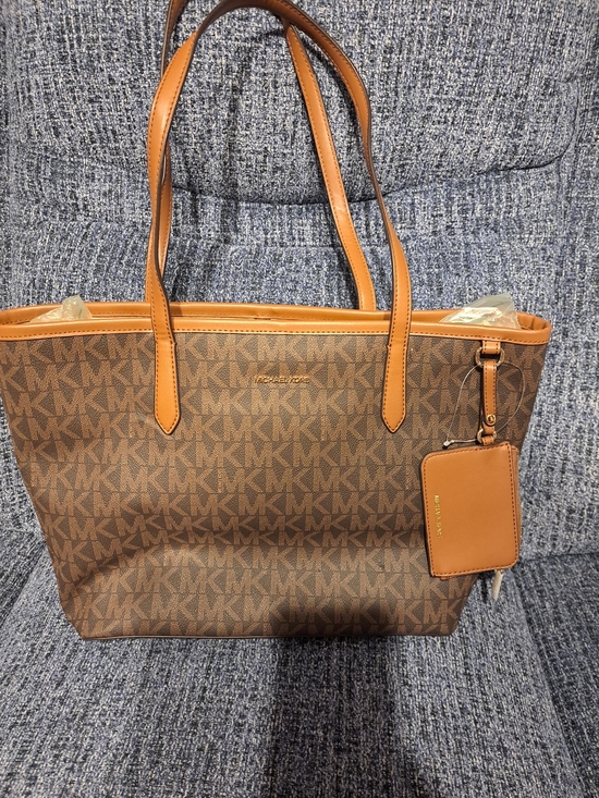 Michael Kors Handbags - Michael Kors Brown Logo Tote with Tan Trim